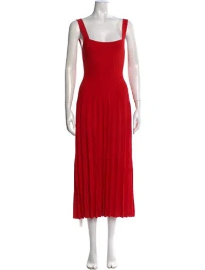 Pre-owned Staud Square Neckline Midi Length Dress In Red