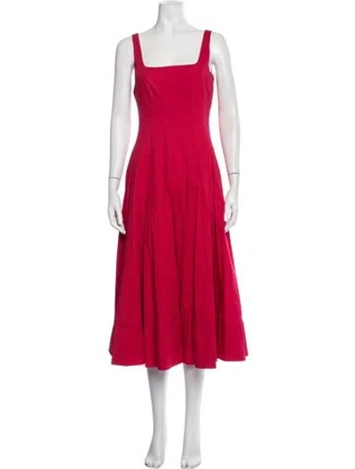 Pre-owned Staud Square Neckline Midi Length Dress In Red