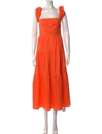 Pre-owned Staud Square Neckline Midi Length Dress W/ Tags In Orange