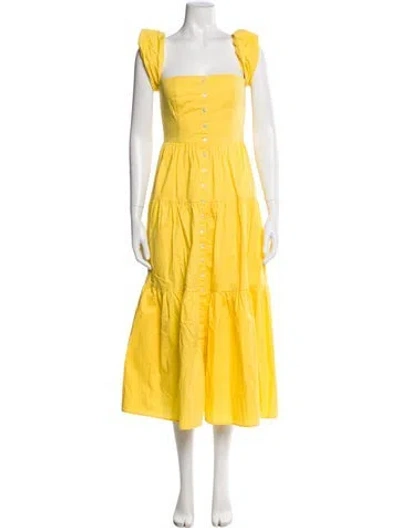 Pre-owned Staud Square Neckline Midi Length Dress W/ Tags In Yellow
