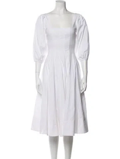 Pre-owned Staud Square Neckline Midi Length Dress In White
