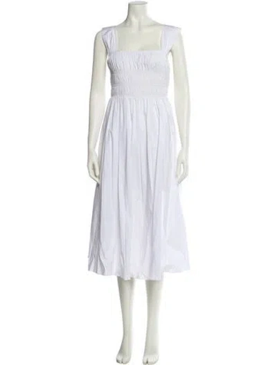 Pre-owned Staud Square Neckline Midi Length Dress In White