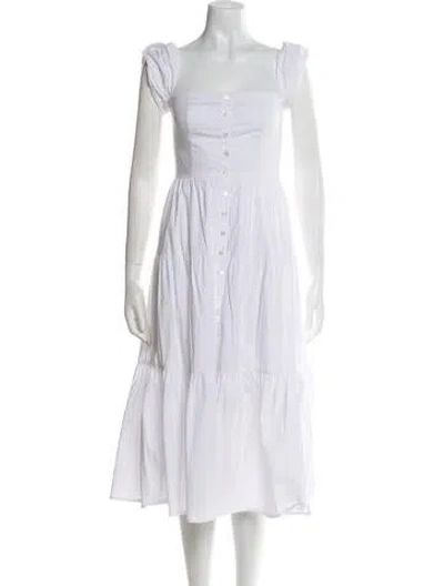 Pre-owned Staud Square Neckline Midi Length Dress In White