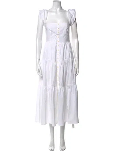 Pre-owned Staud Square Neckline Midi Length Dress In White