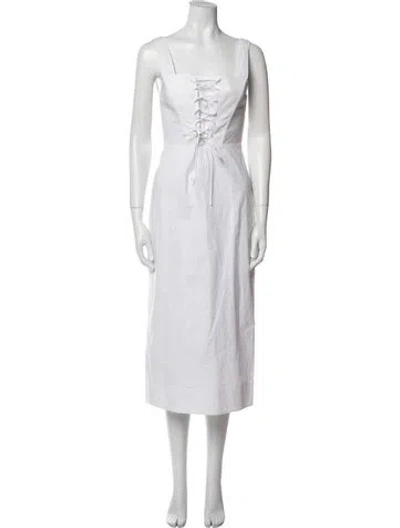 Pre-owned Staud Square Neckline Midi Length Dress In White