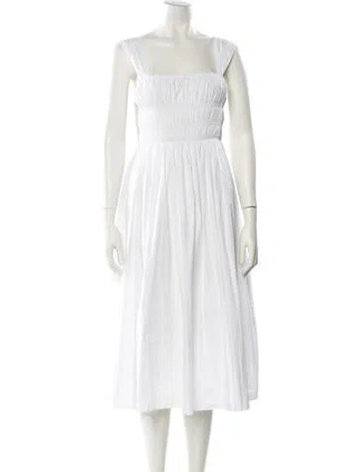 Pre-owned Staud Square Neckline Midi Length Dress In White