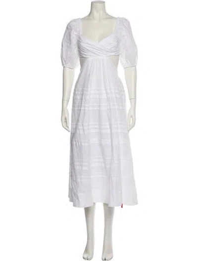 Pre-owned Staud Square Neckline Midi Length Dress In White