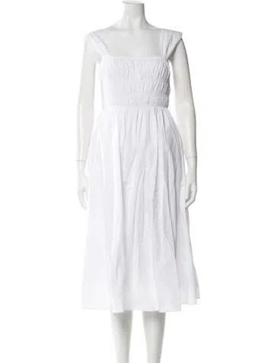 Pre-owned Staud Square Neckline Midi Length Dress In White