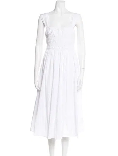 Pre-owned Staud Square Neckline Midi Length Dress In White