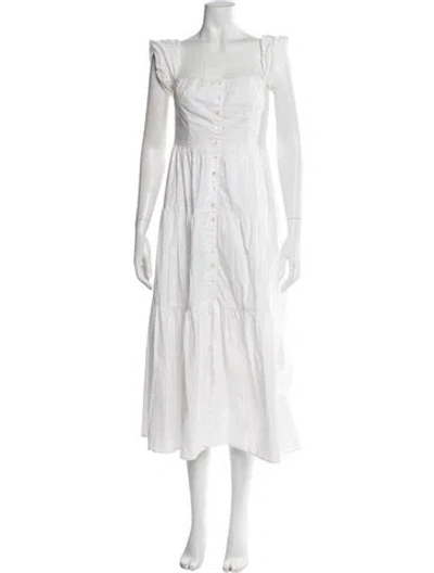 Pre-owned Staud Square Neckline Midi Length Dress In White