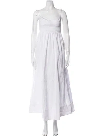 Pre-owned Staud Square Neckline Midi Length Dress In White