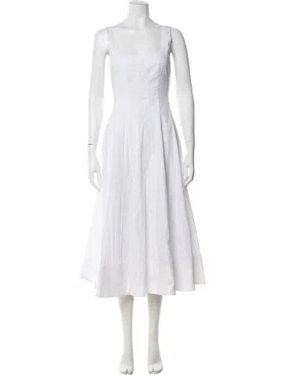 Pre-owned Staud Square Neckline Midi Length Dress In White