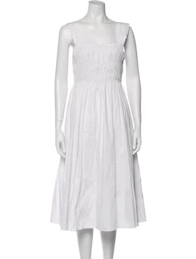 Pre-owned Staud Square Neckline Midi Length Dress In White