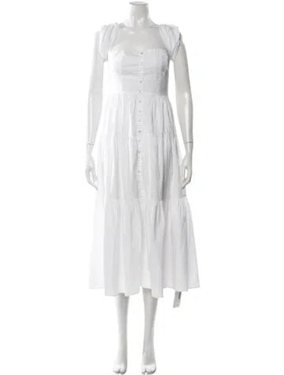 Pre-owned Staud Square Neckline Midi Length Dress In White