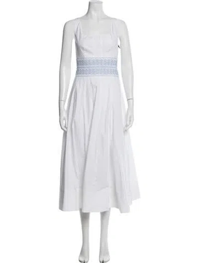 Pre-owned Staud Square Neckline Midi Length Dress In White