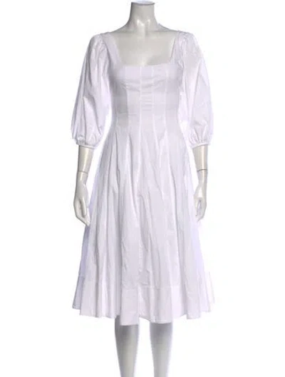 Pre-owned Staud Square Neckline Midi Length Dress In White