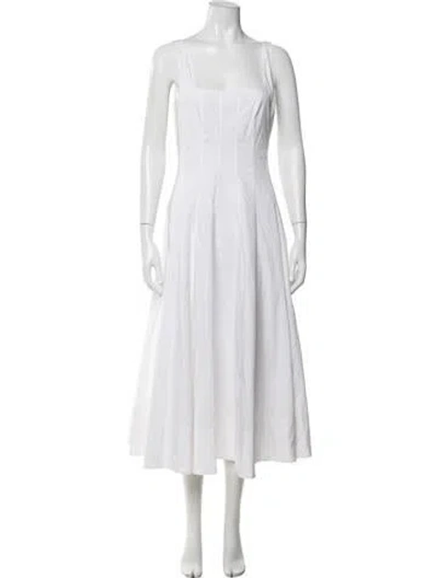 Pre-owned Staud Square Neckline Midi Length Dress In White