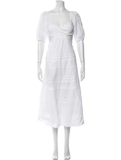 Pre-owned Staud Square Neckline Midi Length Dress In White