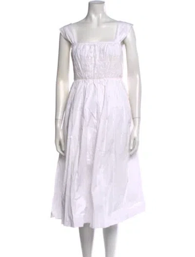 Pre-owned Staud Square Neckline Midi Length Dress In White
