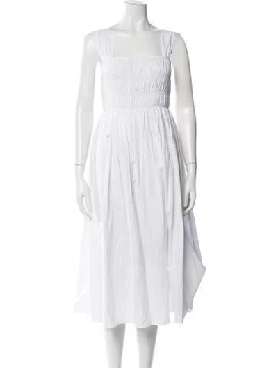 Pre-owned Staud Square Neckline Midi Length Dress In White