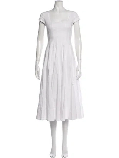 Pre-owned Staud Square Neckline Midi Length Dress In White