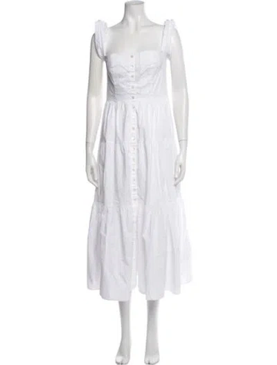Pre-owned Staud Square Neckline Midi Length Dress In White