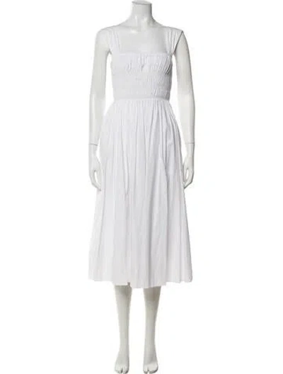 Pre-owned Staud Square Neckline Midi Length Dress In White