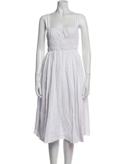 Pre-owned Staud Square Neckline Midi Length Dress In White