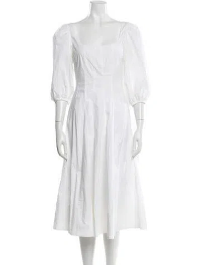 Pre-owned Staud Square Neckline Midi Length Dress In White