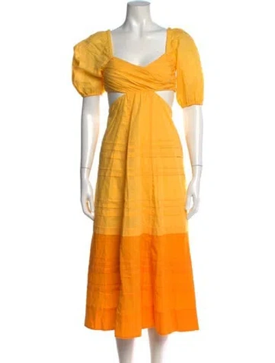 Pre-owned Staud Square Neckline Midi Length Dress In Yellow