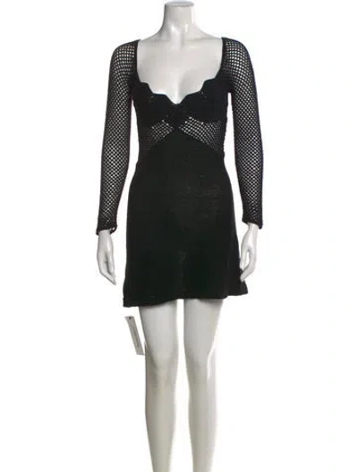 Pre-owned Staud Square Neckline Mini Dress In Black