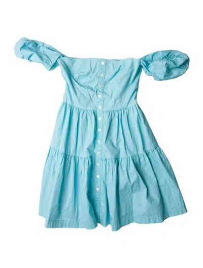 Pre-owned Staud Square Neckline Mini Dress In Blue