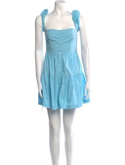 Pre-owned Staud Square Neckline Mini Dress In Blue