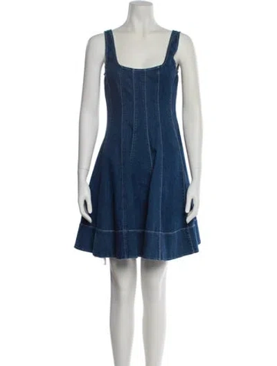 Pre-owned Staud Square Neckline Mini Dress In Blue