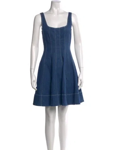 Pre-owned Staud Square Neckline Mini Dress In Blue