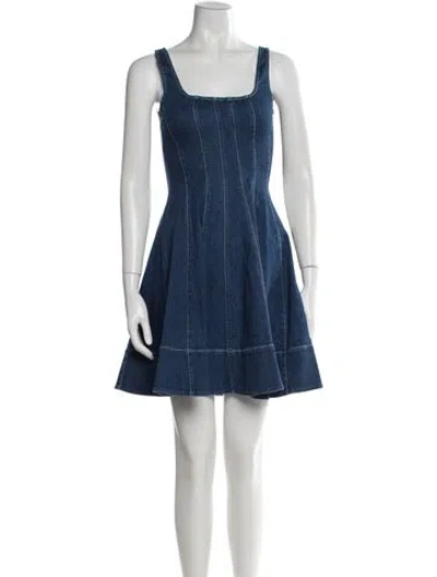 Pre-owned Staud Square Neckline Mini Dress In Blue