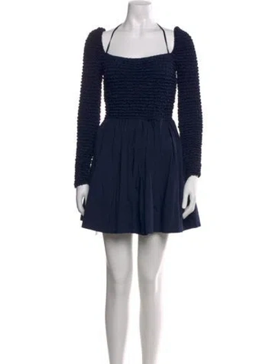Pre-owned Staud Square Neckline Mini Dress In Blue
