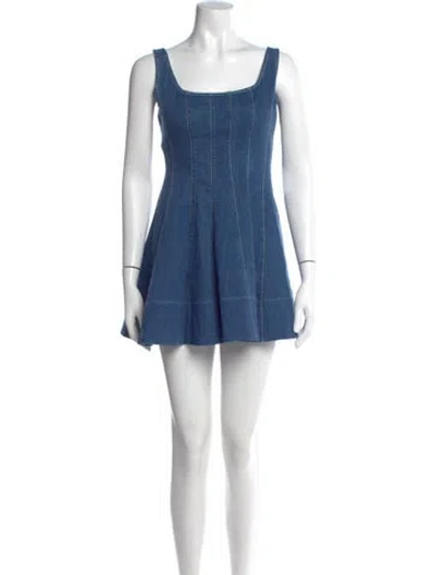 Pre-owned Staud Square Neckline Mini Dress In Blue
