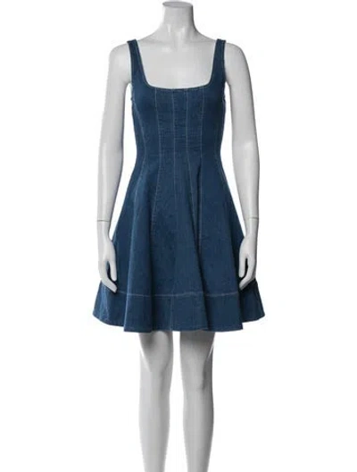Pre-owned Staud Square Neckline Mini Dress In Blue