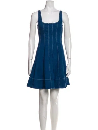 Pre-owned Staud Square Neckline Mini Dress In Blue
