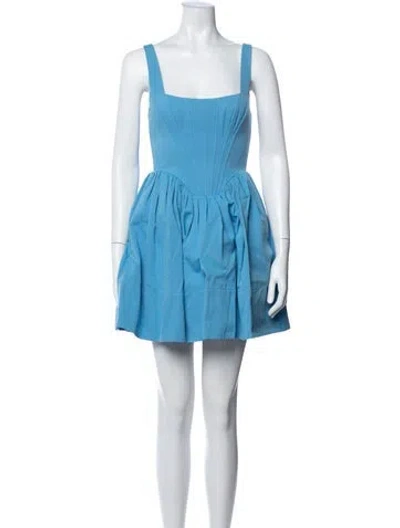 Pre-owned Staud Square Neckline Mini Dress In Blue