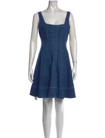 Pre-owned Staud Square Neckline Mini Dress In Blue