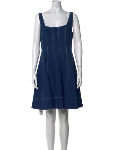Pre-owned Staud Square Neckline Mini Dress In Blue