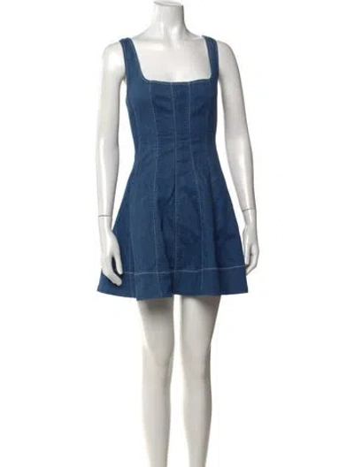 Pre-owned Staud Square Neckline Mini Dress In Blue