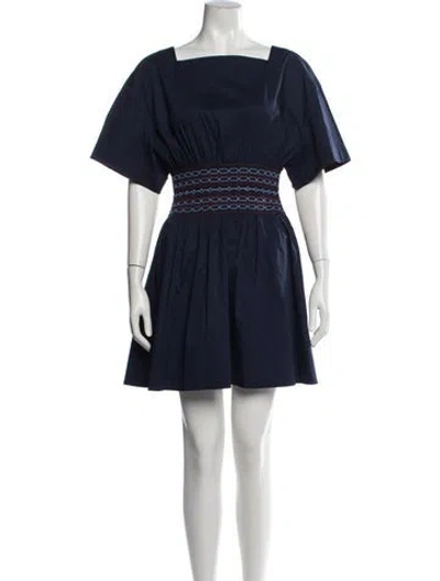 Pre-owned Staud Square Neckline Mini Dress In Blue