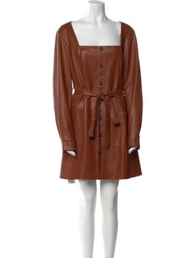 Pre-owned Staud Square Neckline Mini Dress In Brown