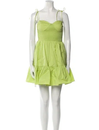 Pre-owned Staud Square Neckline Mini Dress In Green