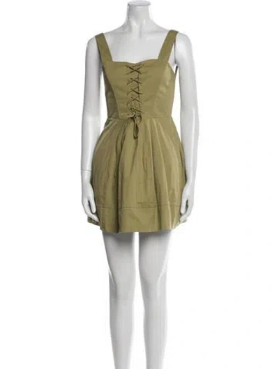 Pre-owned Staud Square Neckline Mini Dress In Green