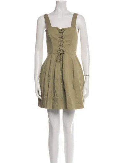 Pre-owned Staud Square Neckline Mini Dress In Green
