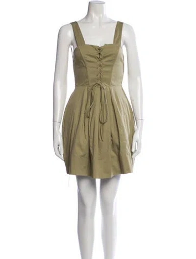 Pre-owned Staud Square Neckline Mini Dress In Green